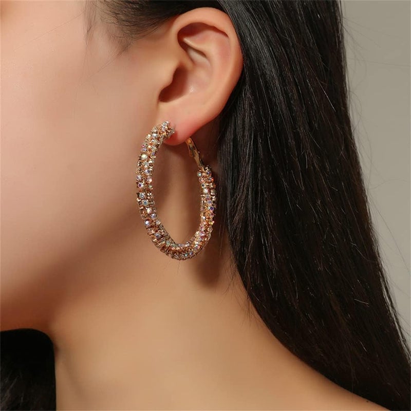Dtja Shiny Big Hoop Earrings for Women Girls Boho Rhinestone Wrapped Hoops Dangle Huggie Earring Lightweight Comfortable Sparkle Wedding Christmas Birthday Jewelry Gifts 50mm - Image 2